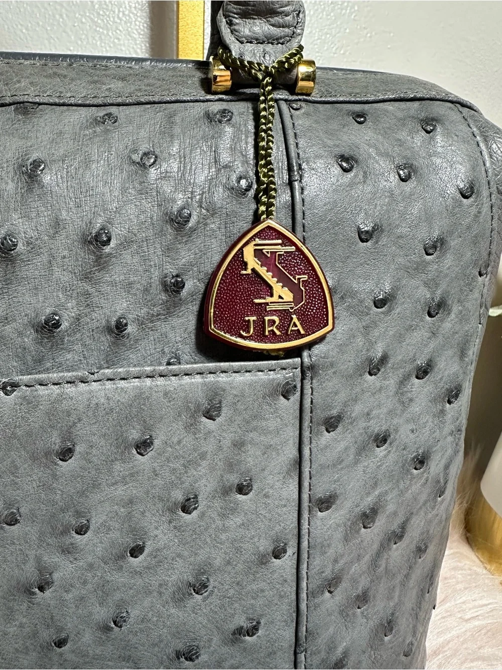 Gray Ostrich-Leather Satchel Bag